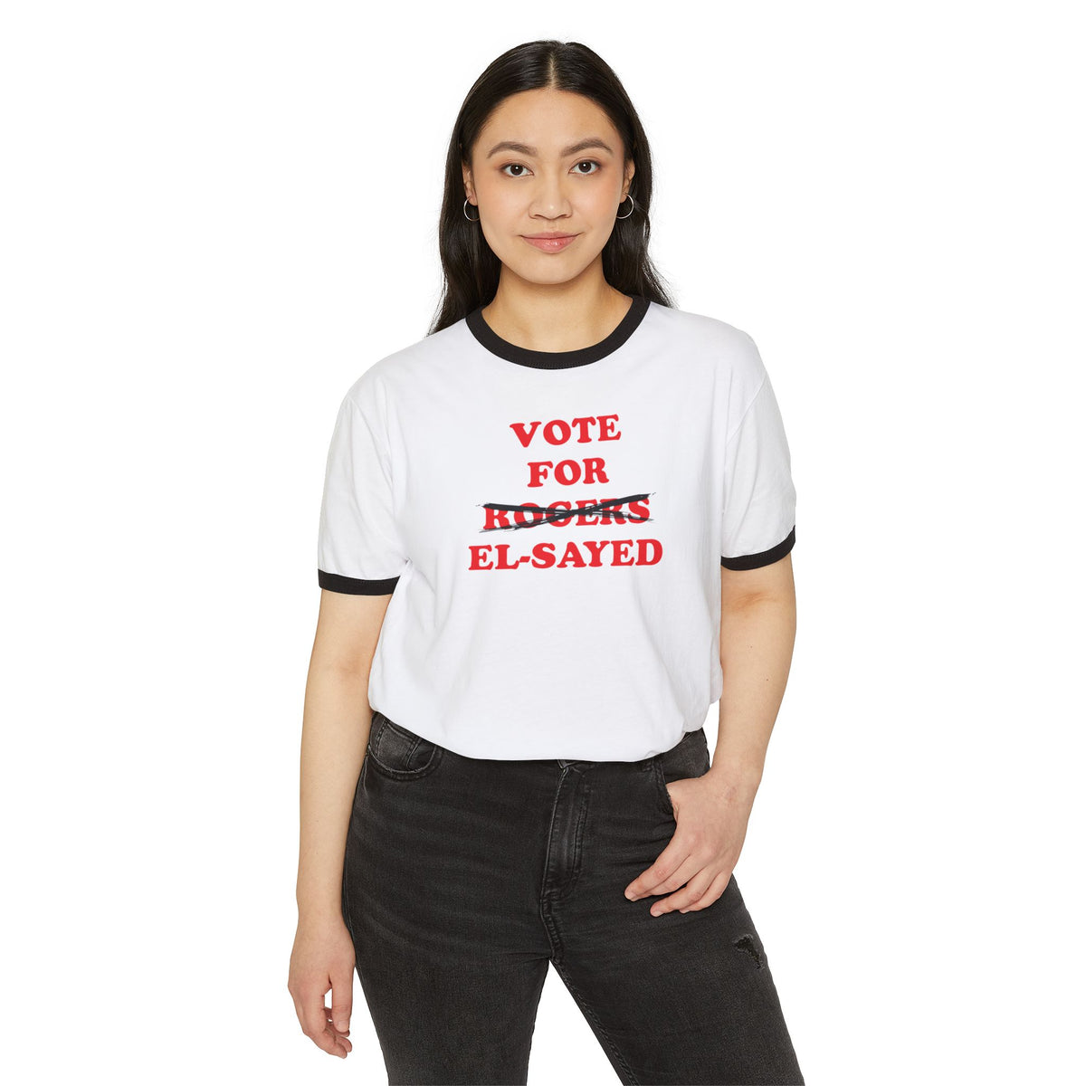 Vote For El-Sayed — Michigan Senate Ringer Tee (Rogers Crossed Out)