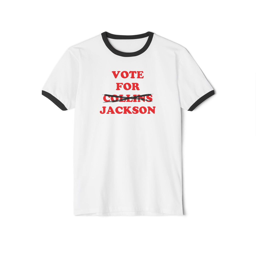 Vote For Jackson — Maine Senate Ringer Tee (Collins Crossed Out)