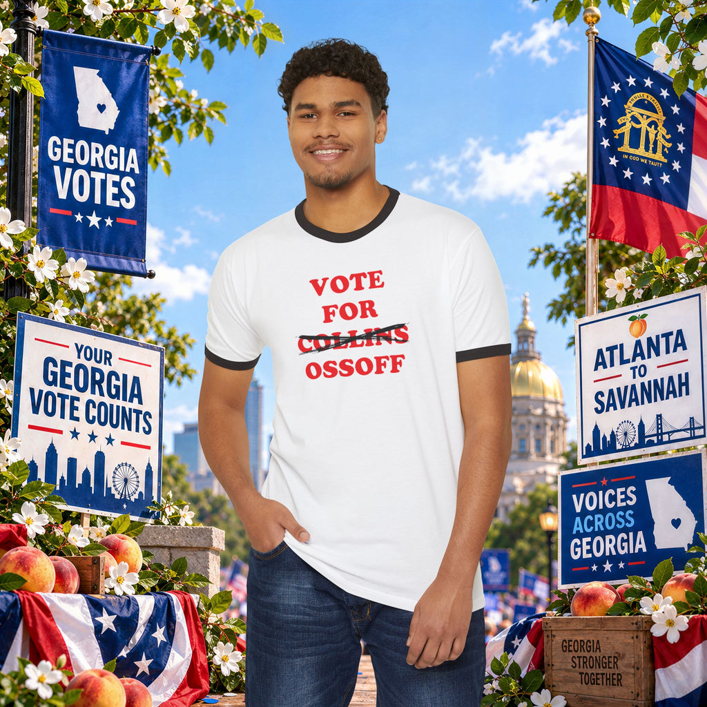 Vote For Ossoff — Georgia Senate Ringer Tee (Collins Crossed Out)