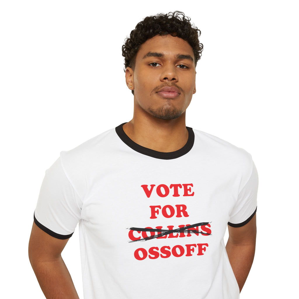 Vote For Ossoff — Georgia Senate Ringer Tee (Collins Crossed Out)
