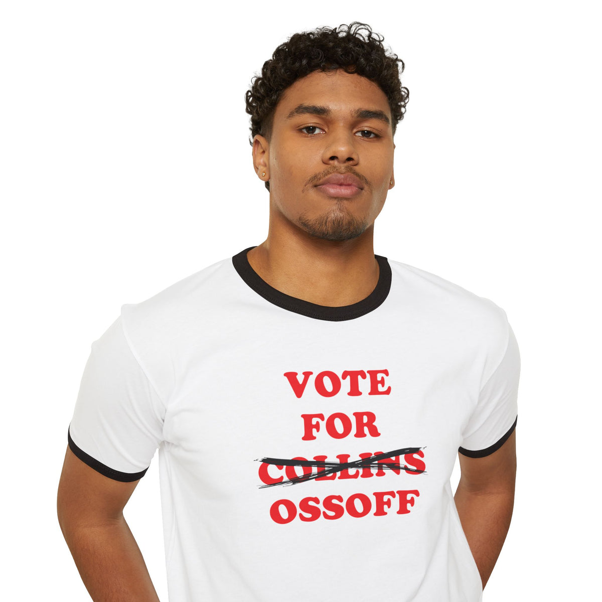 Vote For Ossoff — Georgia Senate Ringer Tee (Collins Crossed Out)
