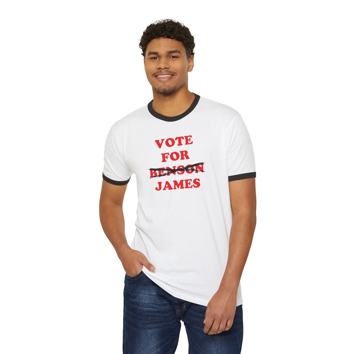 Vote For James — Michigan Governor Ringer Tee (Benson Crossed Out)
