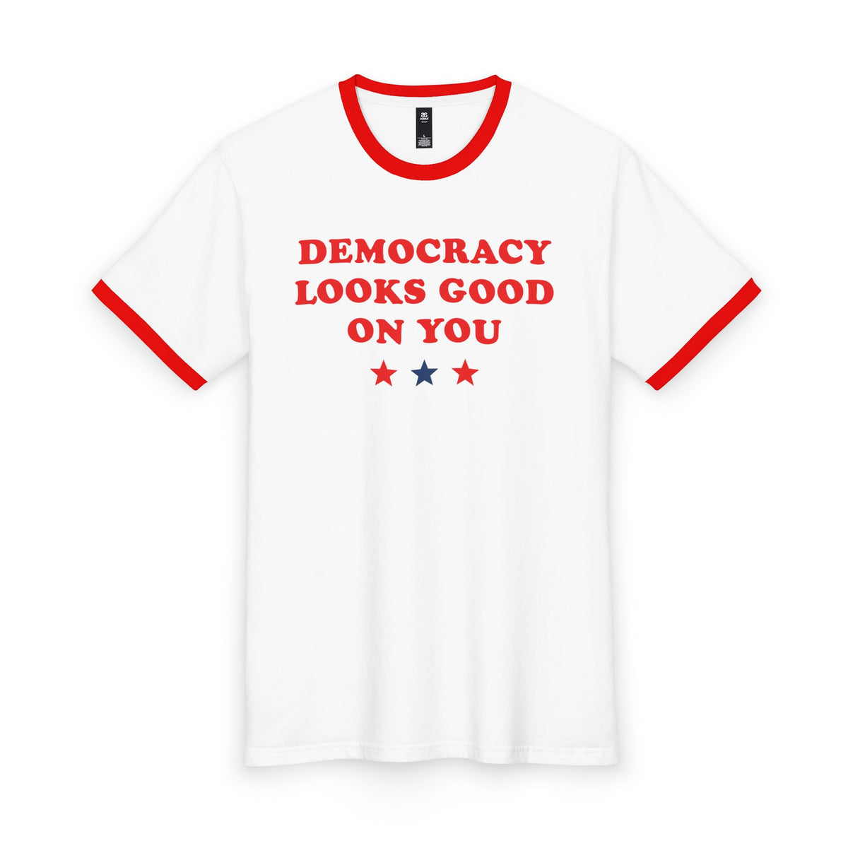 Democracy Looks Good On You — Red Ringer Tee