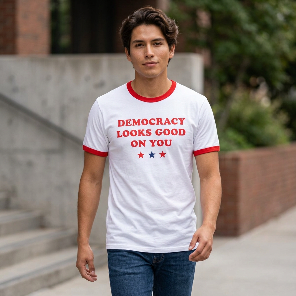 Democracy Looks Good On You — Red Ringer Tee