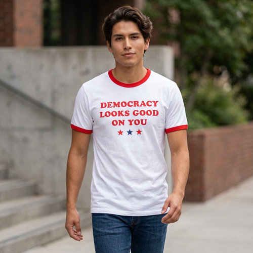 Democracy Looks Good On You — Red Ringer Tee
