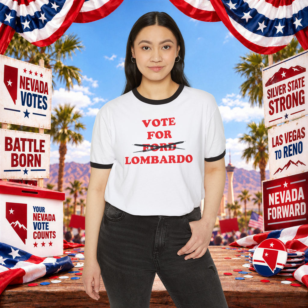 Vote For Lombardo — Nevada Governor Ringer Tee (Ford Crossed Out)