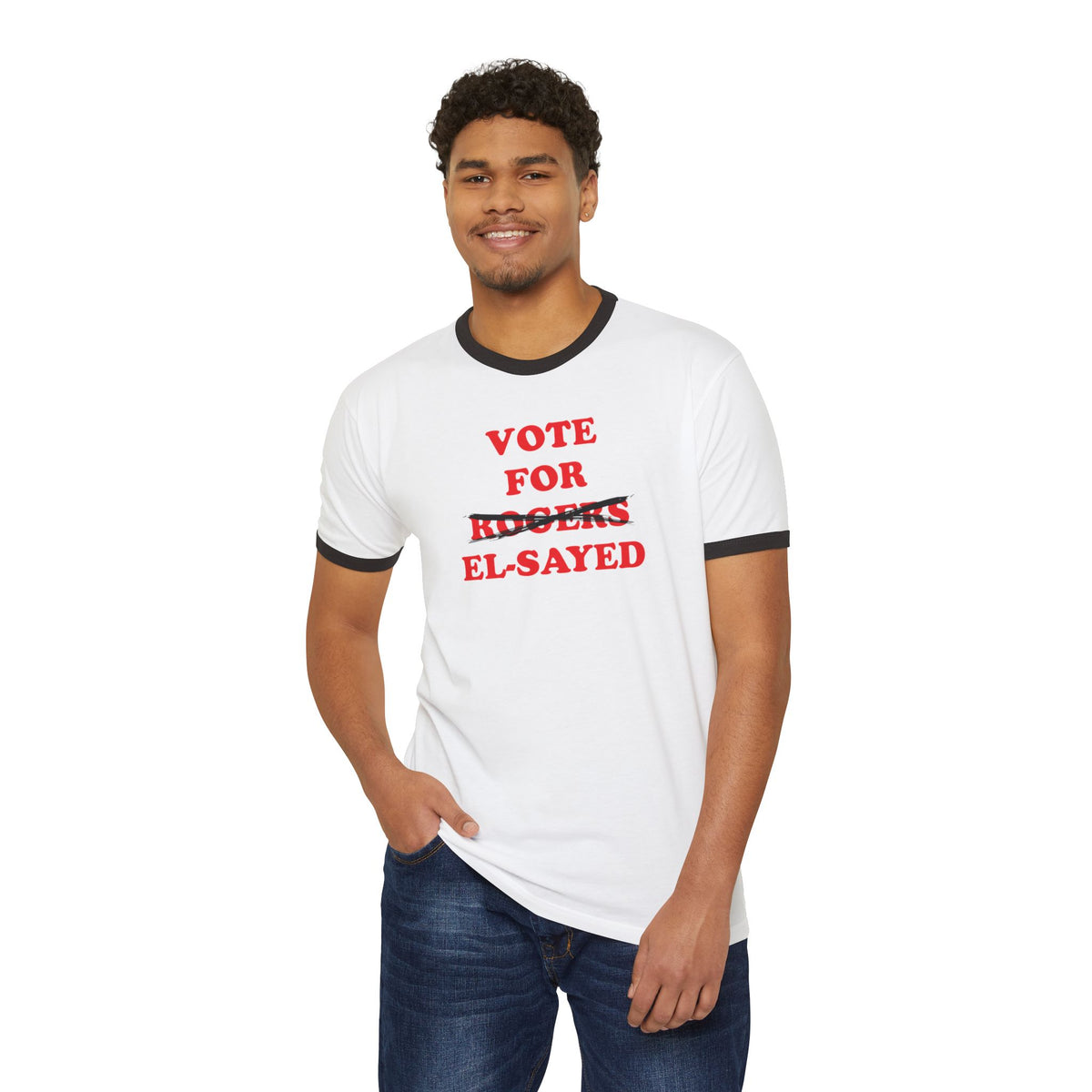 Vote For El-Sayed — Michigan Senate Ringer Tee (Rogers Crossed Out)
