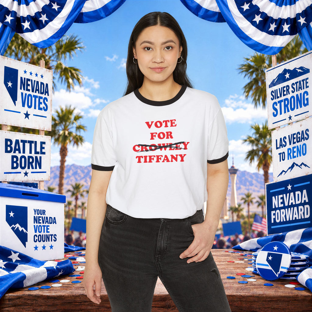 Vote For Tiffany — Wisconsin Senate Ringer Tee (Crowley Crossed Out)