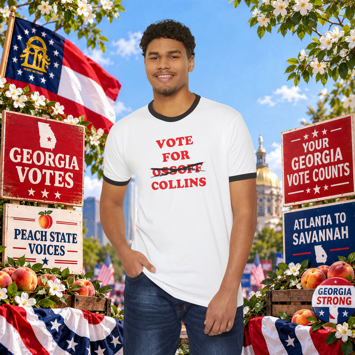Vote For Collins — Georgia Senate Ringer Tee (Ossoff Crossed Out)