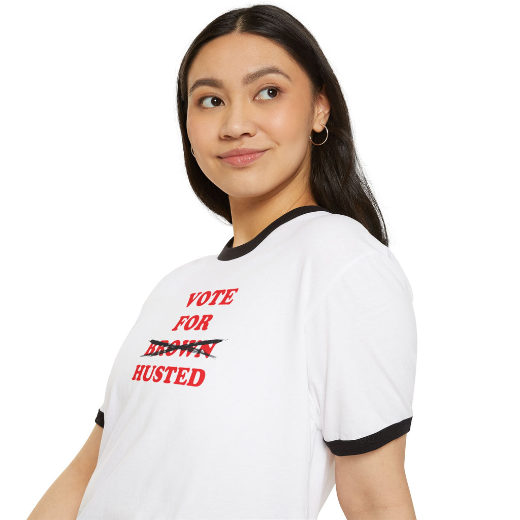 Vote For Husted — Ohio Senate Ringer Tee (Brown Crossed Out)