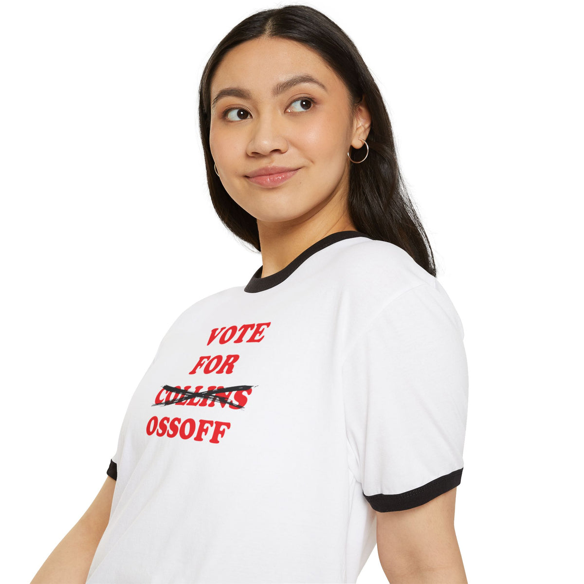 Vote For Ossoff — Georgia Senate Ringer Tee (Collins Crossed Out)