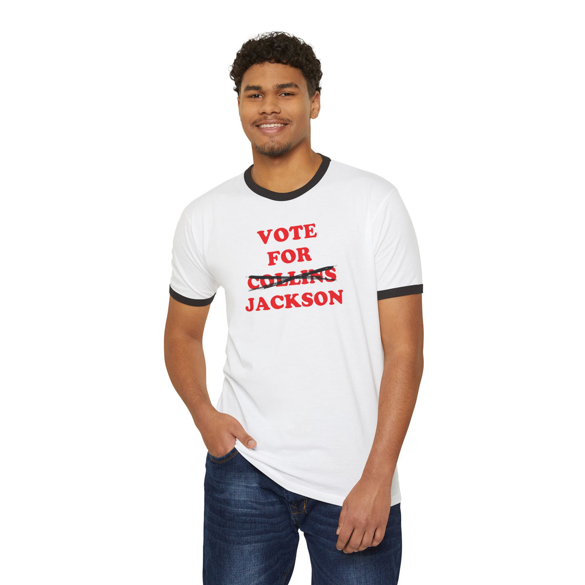 Vote For Jackson — Maine Senate Ringer Tee (Collins Crossed Out)